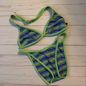 Hot Water Striped Two-Piece Bikini Halter, Size 9